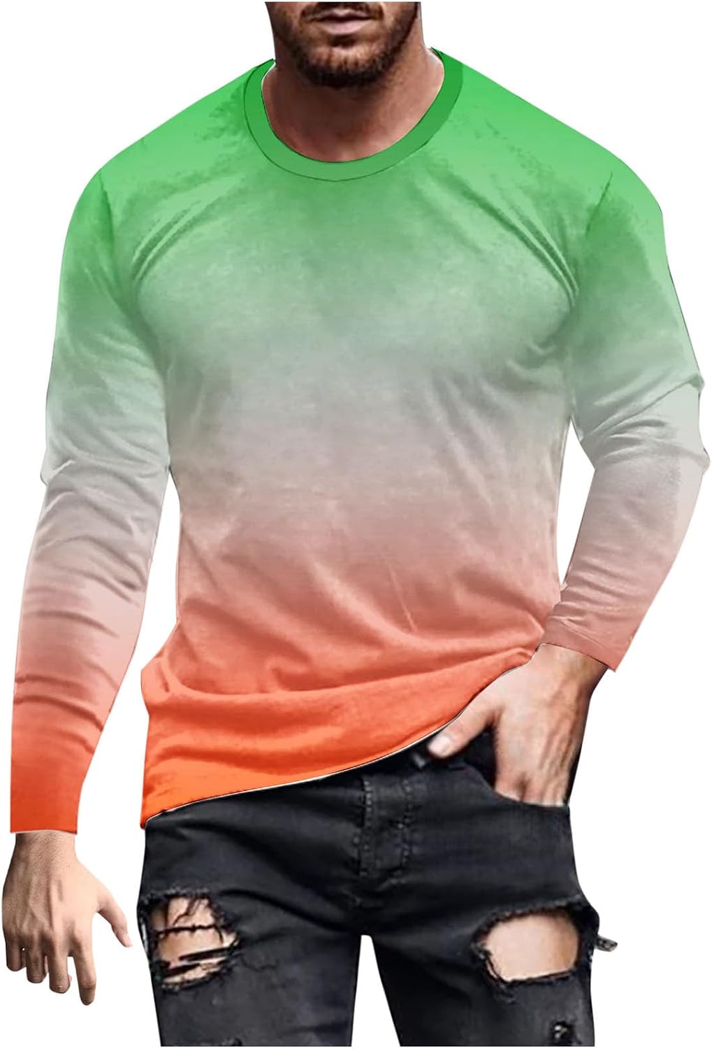 Long Sleeve Shirts for Men Striped Graphic Big and Tall Shirts for Men Slim Fit Muscle Classic T Shirt