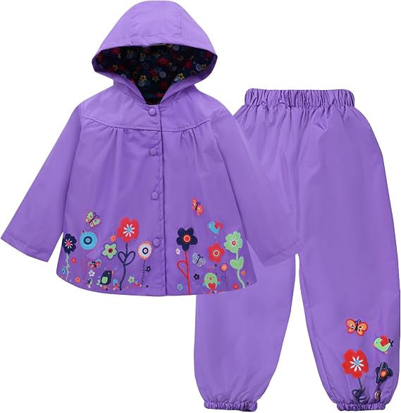 LZH Girl Baby Kid Waterproof Hooded Coat Jacket Outwear Suit Raincoat Hoodies with Pants Rurple 6(For Age 5-6Y)