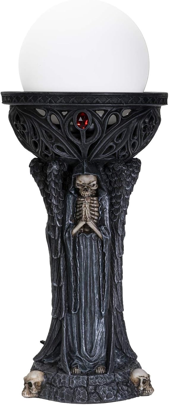 SUMMIT COLLECTION Grim Reaper Gothic Death Dark Angels Prayer Round Orb Table Lamp 3 Sided Santa Muerte Gothic Ossuary Macabre Halloween Haunted House Accent Lamp