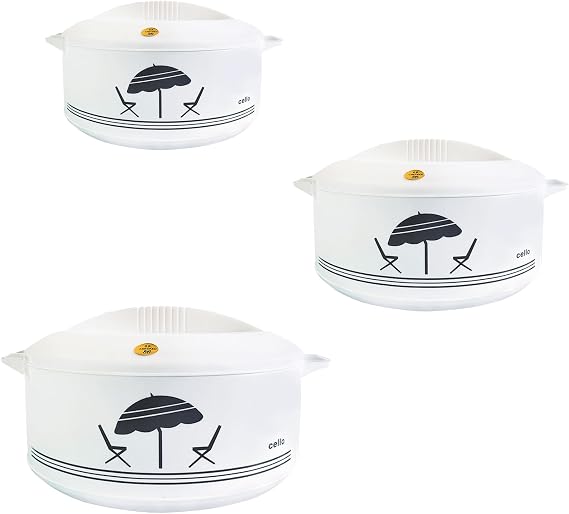 Cello Chef Super 3 pcs Insulated Hot Pot Casserole Gift Set 2300ml, 784ml, 1250ml (White)