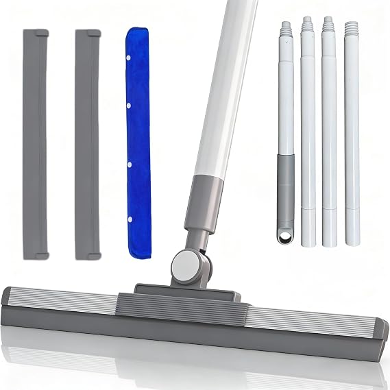 Squeegee Broom for Floor Shower Squeegee with Long Handle,Rubber Wiper 180° Rotating Head for Bathroom Tile Shower Glass Car Window Deck Patio Cleaning Wet Room Water Dust Hair Removal