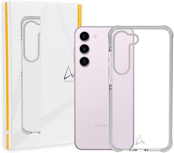 Armor Classics Crystal Case for Samsung Galaxy S23 Plus, Crystal Clear with Light Grey Tape