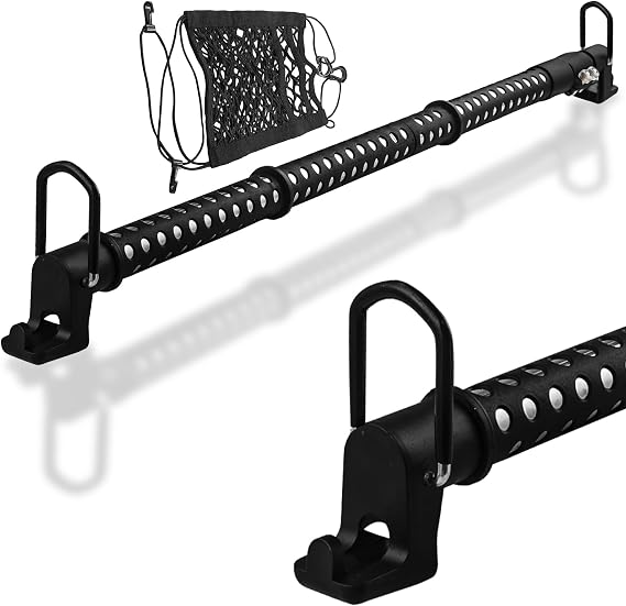 Adjustable Car Clothes Hanger Bar Heavy Duty, 34-54inch Clothes Rod for Car Travel Free Extra Seat Back Net Upgraded Thickened Tube and Anti-Slip Ring Truck Clothes Hanger Bar Suitable and Portable