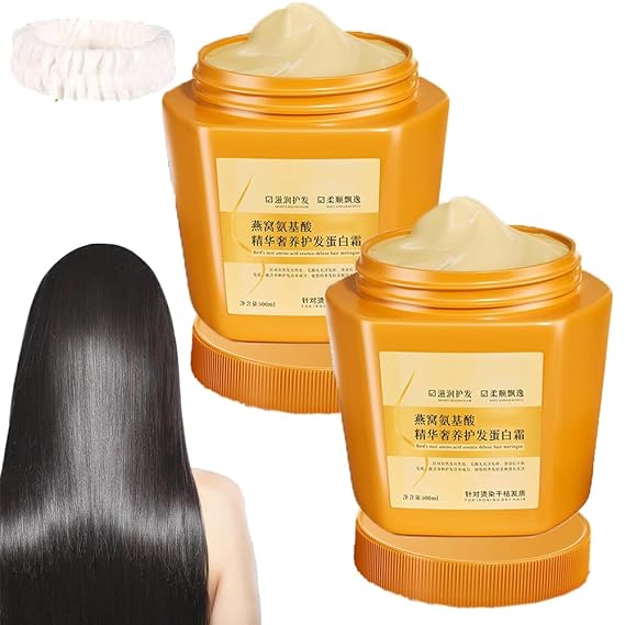 Hair Protein Cream, Amino Acid Essence Luxury Nourishing Hair Protein cream,Collagen Hair Mask, 500ml Repairing Essence Hair Mask,hair Repair Cream for Dry Damaged Hair (2PCS)