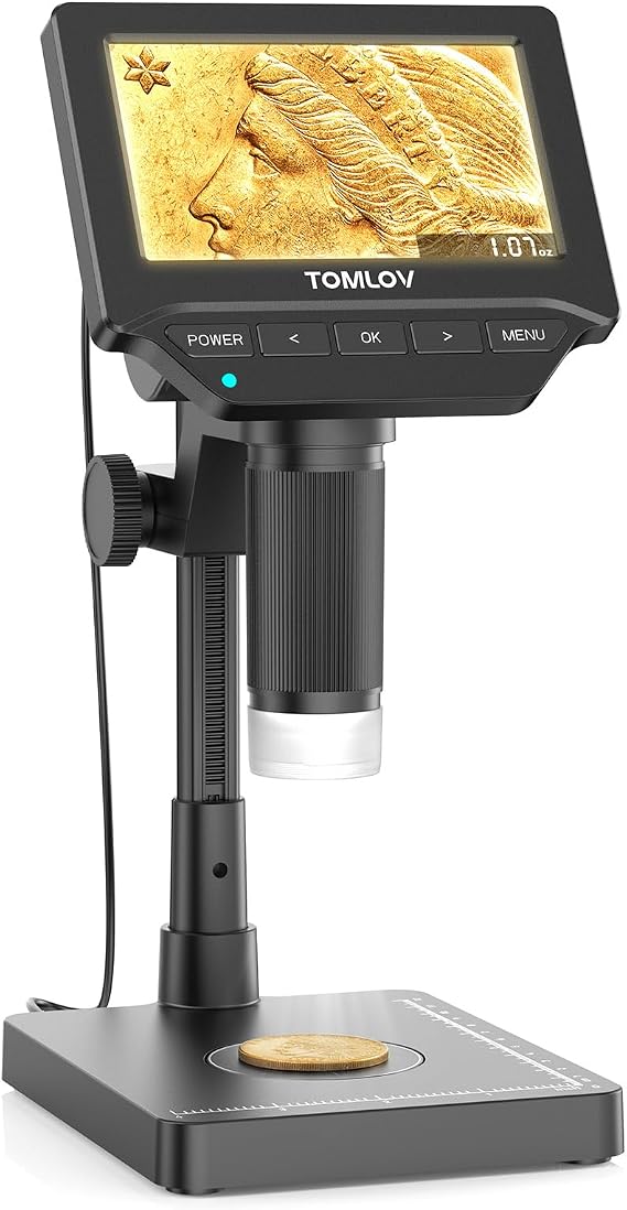 TOMLOV DM4W 4.3" IPS Coin Microscope with Weighing Scale, 0.1g Precision