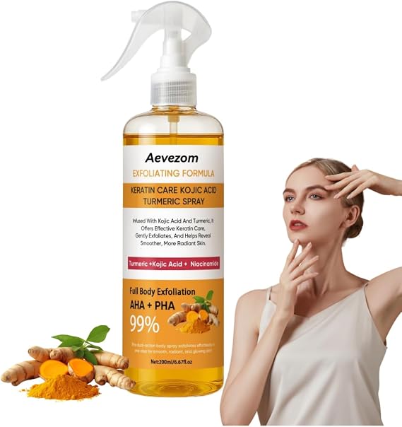 Body Turmeric Spray 200ml 6.67Fl Oz 1 Pack | Exfoliating with Retinol, Niacinamide Keratin Care Kojic Acid for Face & Body - All Skin Types