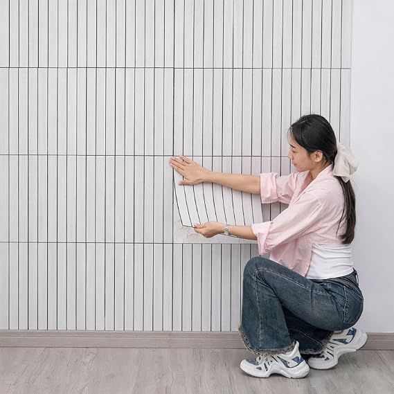 Kendinden Yapışkanlı Ahşap Duvar Çıtası Desenli Duvar Paneli 30x60cm (1, beyaz)