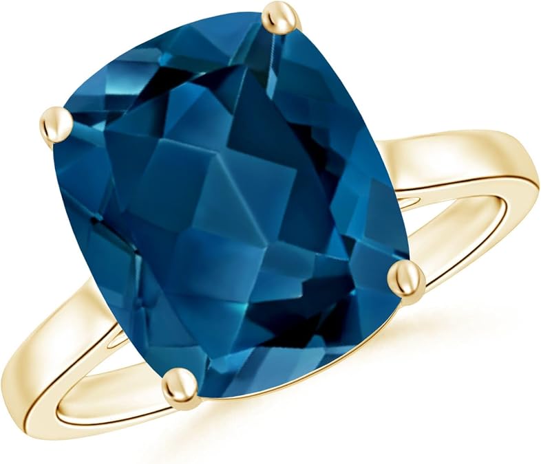 Angara Natural London Blue Topaz Ring for Women | Cushion Rectangular-Cut Blue Topaz Diamond Solitaire Ring in 14K Solid Gold/Sterling Silver/Platinum