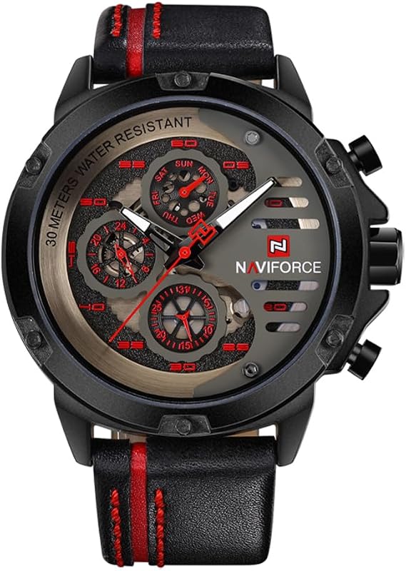 NAVIFORCE Men's Sport Military Watches Waterproof Analog Quartz Watch Date Multifunction Leather Army Wristwatch