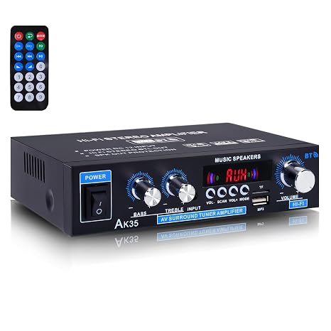 Stereo Audio Amplifier Receiver 2 Channel, Wireless Bluetooth 5.0 Power Amplifier for Home Audio Home Theater Speaker