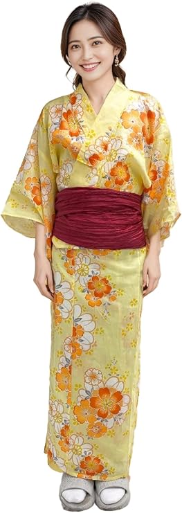 Dita ENSHU Traditional Cotton Women's Yukata Robe (japanese casual kimono) Easy Wearing (Yukata, Obi, Koshihimo) set3