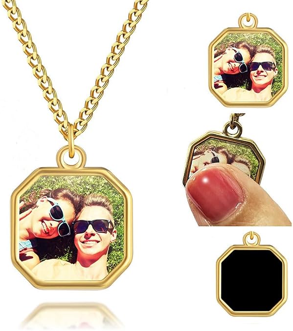 Necklace with Hidden Picture Inside Personalized Heat Activated Photo Pendant for Women Men, Custom Image Magic Memorial Couple Gifts for Christmas Birthday Engraved Name or Text