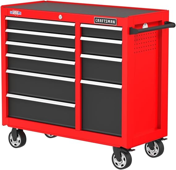 CRAFTSMAN S2000 Rolling Tool Cabinet, 10 Drawer, Red, Steel, 41 in W x 18 in D x 37-1/2 in H - 1 Each