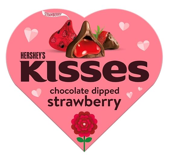 Hershey's Kisses Chocolate Dipped Strawberry - Heart Shaped Box - Strawberry Filled Kisses - Perfect for Valentine's Day and Sharing with that Special Someone