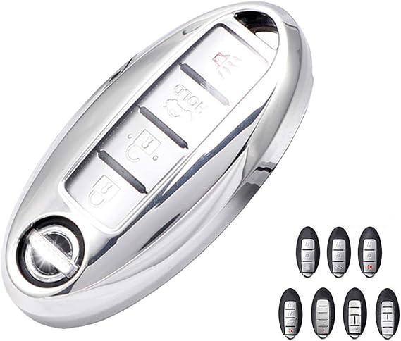 Fits Nissan Key Fob Cover TPU Protector Key Fob Cover Case fit for Nissan Altima Sentra Kicks Rogue Murano Maxima Versa Leaf Titan Infiniti Keyless Entry Key Fob (Silver)
