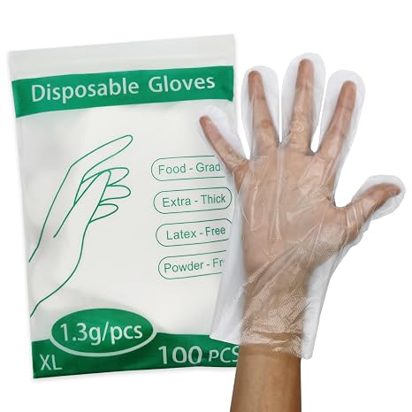 100 Pcs Extra Thick Disposable Plastic Gloves, XL - Food Safe & Latex Free