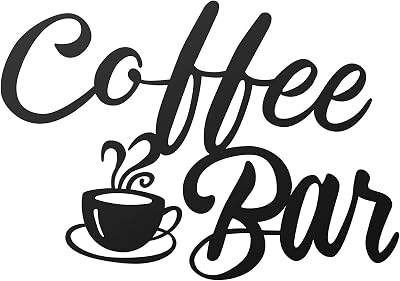 Shimeyao Coffee Bar Accessories Coffee Bar Sign for Wall Metal Rustic Hanging Wall Art Vintage Black Cup Letter Sign for Cafe Home Office Kitchen