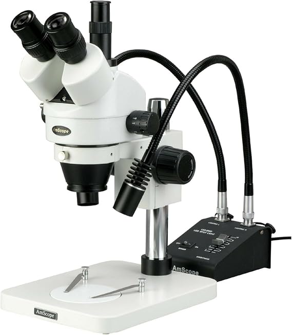 AmScope SM-1TS-L6W Trinocular Stereo Zoom Microscope, Dual-Gooseneck LED