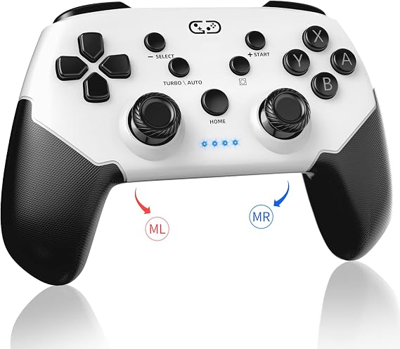 Switch/スイッチ コントローラー Sungale switch1/2対応 プロコン 自動連射機能/連射ホールド 背面ボタン付き マクロ機能 Bluetooth5.0無線接続 6軸ジャイロセンサー Switch1/2/PC/iOS13.0+/Android対応 連射コン 本体スリープ解除 日本語取扱説明書付き ブラック&ホワイト