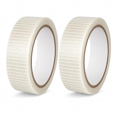 Skyhi Crossweave Reinforced Tape Set of 2, 25mm x 10m Each, Transparent Bi-Directional Filament Strapping Tape, Fiberglass Reinforced Heavy Duty Tape for Cricket Bat, Packing & Sealing