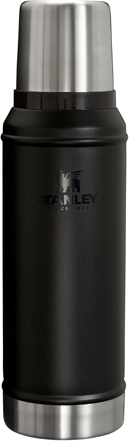 Stanley Classic Legendary Vacuum Bottle 1.0 qt Wide Mouth with Leakproof Cup Lid Keep Drinks Hot or Cold Packable for Travel Insulated Stainless Steel Thermal Bottle BPA-Free Black 2.0