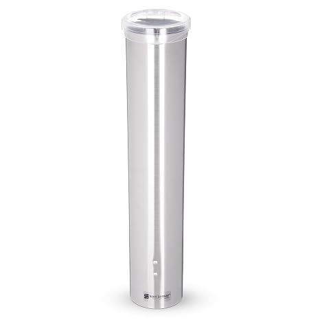 San Jamar Cup Dispenser, Pull Type Storage for Water Cooler Cups in Commercial Setting, Compatible with 3 - 5 Oz Cups, 1 Count, Stainless Steel
