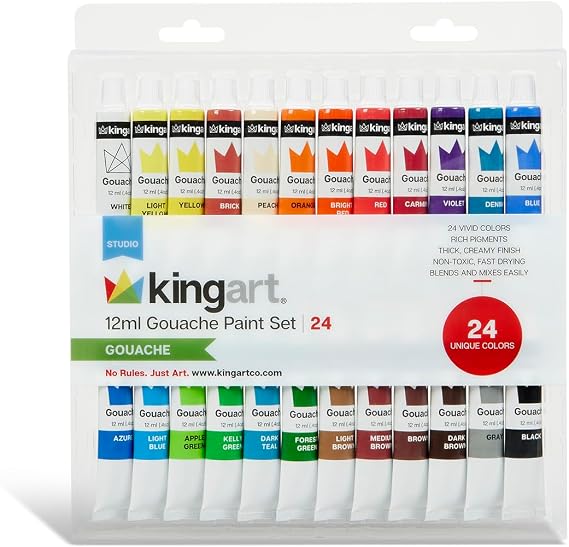 KINGART Studio Gouache Paint Set of 24 Unique Colors, 12ml (4oz) Each