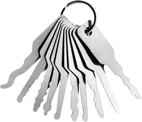 Compact 10-Piece Lock Picking Kit, Stainless Steel Skeleton Keys for Universal Access, Professional Lock Pick Set for Mortice Locks, Windows, and Cars, Emergency Rescue Keychain Set