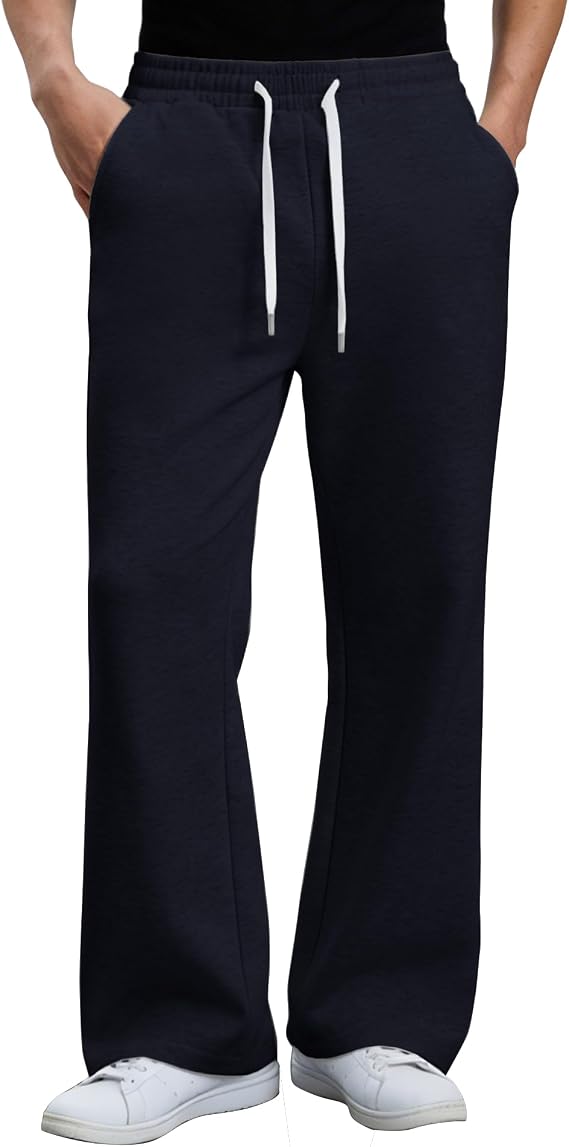 Susclude Mens Baggy Bootcut Sweatpants Wide Leg Flared Stretch Elastic Waist Drawstring Cotton Lounge Workout CasualPants