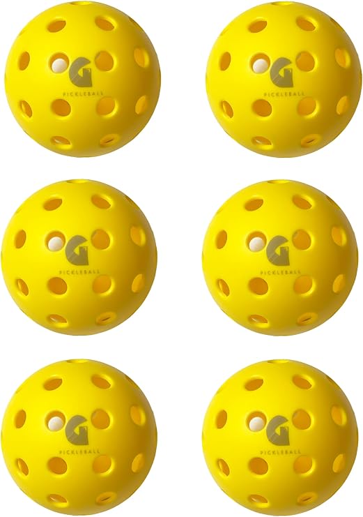 Gladiator Pickleball Outdoor Pickleballs - 6 Pack, 40 Holes, Long Lasting Durability