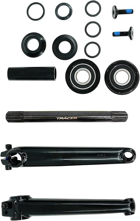 MICARGI BMX 3pc Crank Set,Single Speed Bike Crankset with 3pc Crankset, Crank Arms, and Hex Bolt,Type: 19mmx164/200mm Black/Chrome