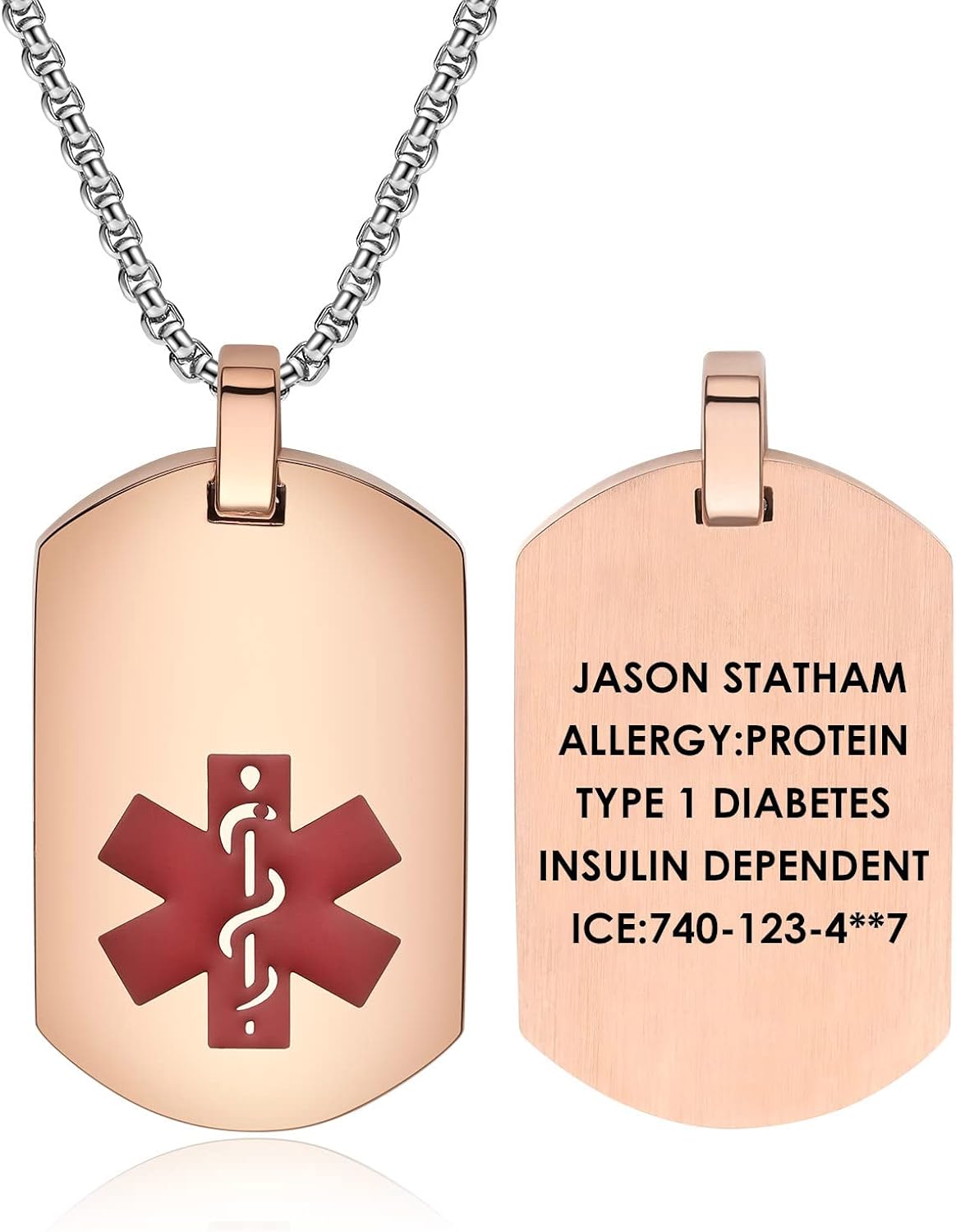 MAXZOOL Personalized Medical Alert Necklace for Men Women - Custom Medical Alert ID Necklace with Free Engraving - Stainless Steel Identification Medical Dog Tags Necklace 20222426 Inches Chain