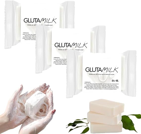 Gluta Milk Soap, Charkush Beauty Gluta Milk Soap, Skin Nourishes Deeply, Whitening for Face and Body, Gentle Glowing Skin, Firm & Brightening Skin (3pcs)