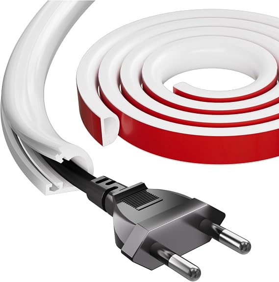 1M White Silicone Cable Trunking, Cable Tidy Hider for 1 Cord