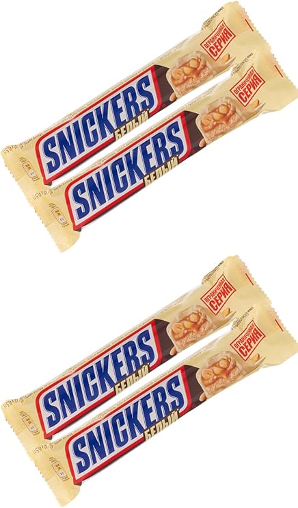 Snickers White Duo Chocolate Bars 81g (2 x 40.5g) – Pack of 4 | Creamy White Chocolate with Peanuts, Caramel & Nougat | Imported Russian Version | Satisfying Snack for Sharing or Gifting