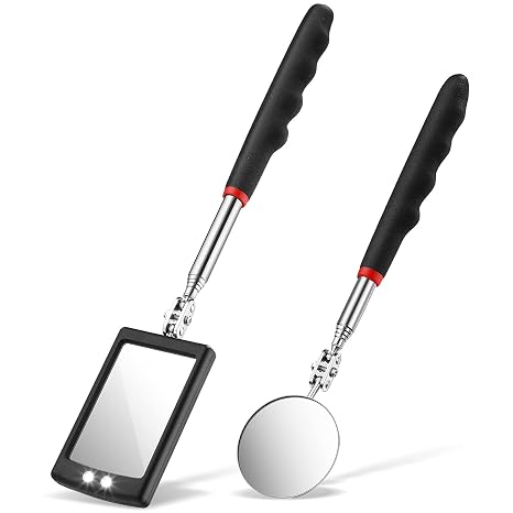 Frienda 2 Pcs LED Telescoping Inspection Mirror, Flexible Round Mirror Tool
