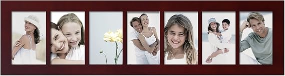 Adeco PF0274 Decorative Walnut Color Wood Wall Hanging Picture Photo Frame, 7 Divided Openings of 4x6 inches each