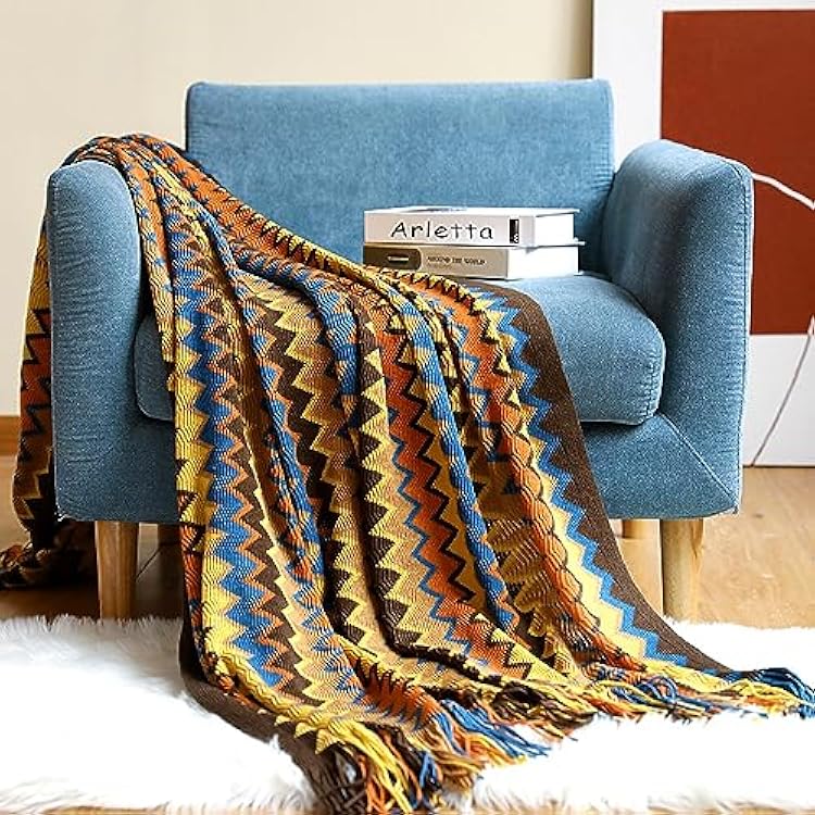 Throw Blanket 130x230cm, Knitted Throw Blanket, Textured Knitted Soft Throw Blanket with Tassels for Couch Chair Bed Sofa Travel Lightweight Decorative Blanket