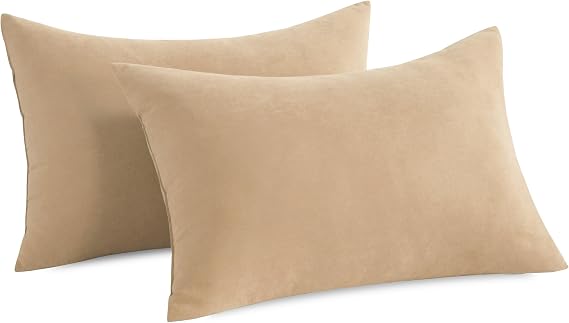 Queen Size Bed Pillows Set of 2, Soft Hotel Collection Pillows for Back, Stomach or Side Sleepers, Machine Washable, Light Taupe