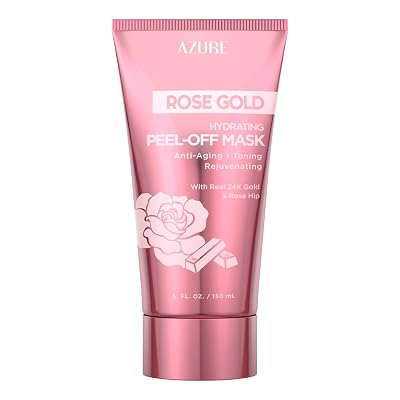 Azure Cosmetics Rose Gold Hydrating Peel Off Face Mask- Anti Aging, Toning & Rejuvenating - Removes Blackheads, Dirt & Oils - With Gold and Rose Water - Skin Care - 150mL  5 fl.oz.
