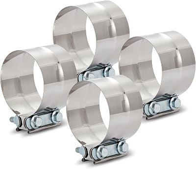 3.5 in Lap Joint Band Clamps, 4 PCS Exhaust Muffler Clamps, Stainless Steel Silver