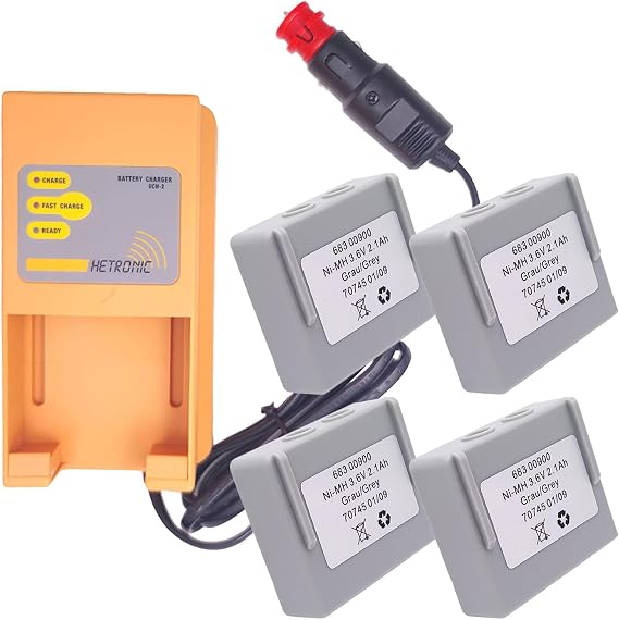 (4*Battery+1*Charger) UCH-2 Battery Charger Input 10-30VDC Out 300/780m for Hetronic 3.6V 68300900 Battery with 68300900 Battery (Car Charger)