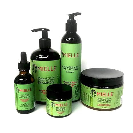 MIELLE Rosemary Mint Organics Infused with Biotin and Promotes Growth and Strengthens Hair Styling Bundle Set 5 Pieces
