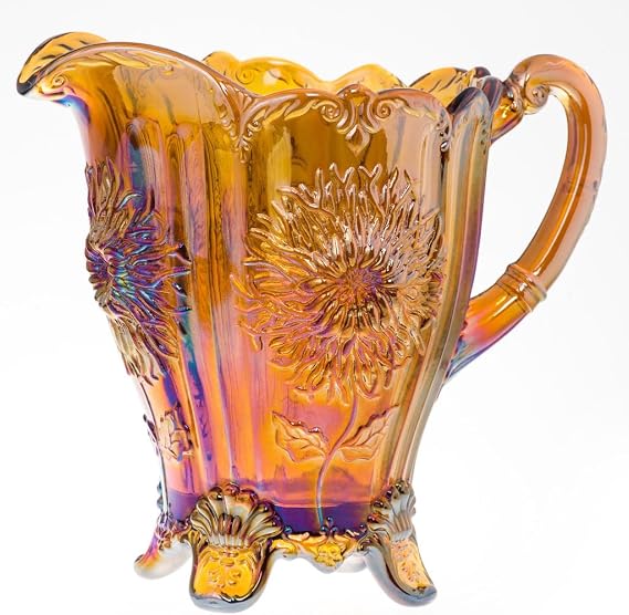 Water Pitcher - Dahlia Pattern - American Made - Mosser Glass USA (Amber Carnival)