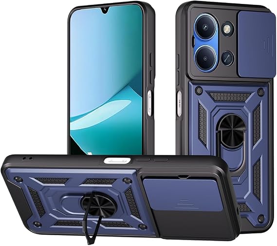 Coverzone Xiaomi Redmi 15C İle Uyumlu PhoenixShield Sürgülü Sistem Kamera Korumalı Kapak Tam Koruma Manyetik Vega Kapak Lacivert