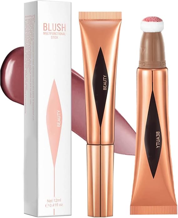 Liquid Blush Makeup for Cheeks,Muti-Use Face Balm,Blush Sticks with Soft Brush,Matte Beauty Blush Wand,Cheek & Eye Shadow,Hydrating & Easy to Apply,Highly Piamented