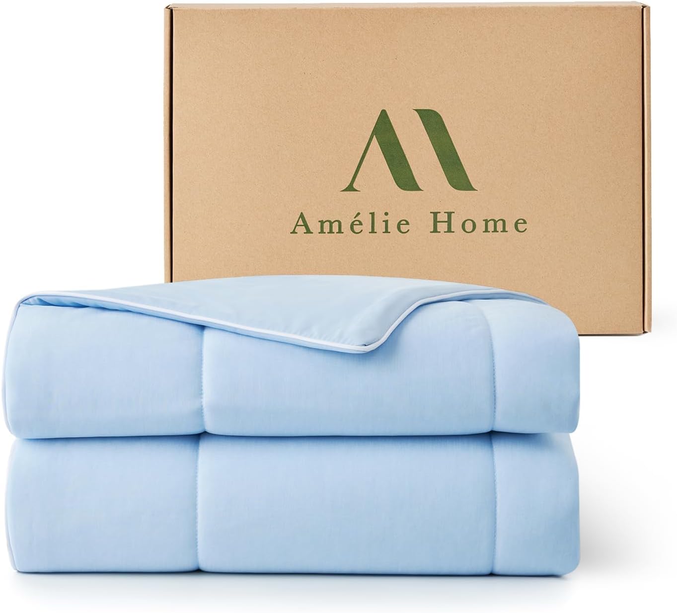 Amelie Home Cooling Comforter King Size, Dual-Sided Lightweight Cooling Blanket for Hot Sleepers, Q-Max 0.43 Breathable Cooling Quilt for Night Sweats, 106 x 90, Heather Ice Blue