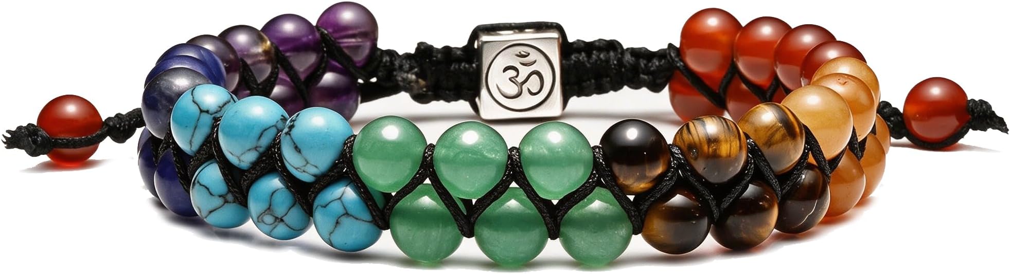 Top Plaza 7 Chakra Beaded Bracelets for Women Men Anxiety Jewelry | 7 Chakra Double-Layer Crystal Bracelet 6mm Natural Gemstones Alloy OM Pendant Adjustable & Lightweight Yoga Jewelry Gifts