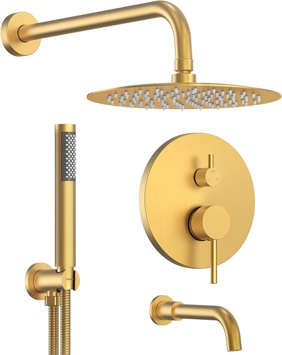 Shower System with Tub Spout and Handheld Spray, Brushed Gold