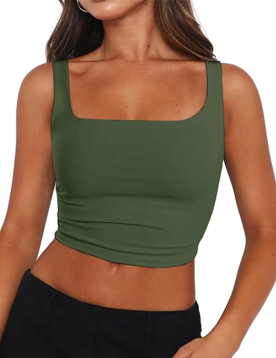Zeagoo Women's Square Neck Crop Tops Cute Double Layer Casual Slim Tank